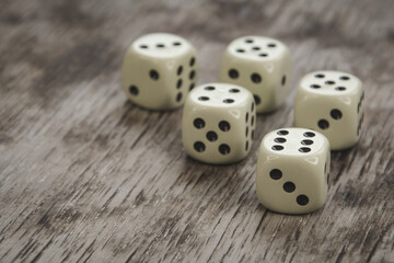 dice on wooden table, concept of chance luck
