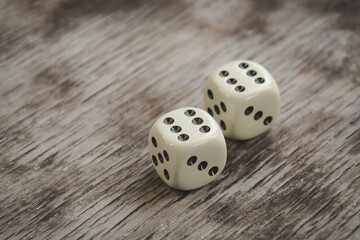 dice on wooden table, concept of chance luck