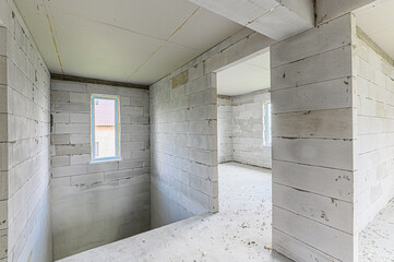 Russia, Moscow- May 15, 2020: interior room apartment rough repair for self-finishing. interior decoration, bare walls of the premises, stage of construction