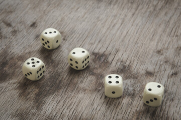 dice on wooden table, concept of chance luck