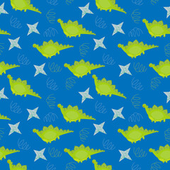 Seamless pattern with dinosaurs and other graphic elements for kids. Vector graphics