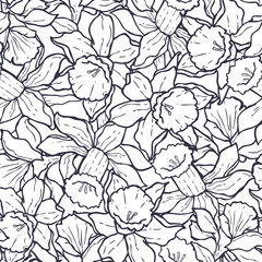 Seamless floral pattern with white daffodils.Vector illustration.
