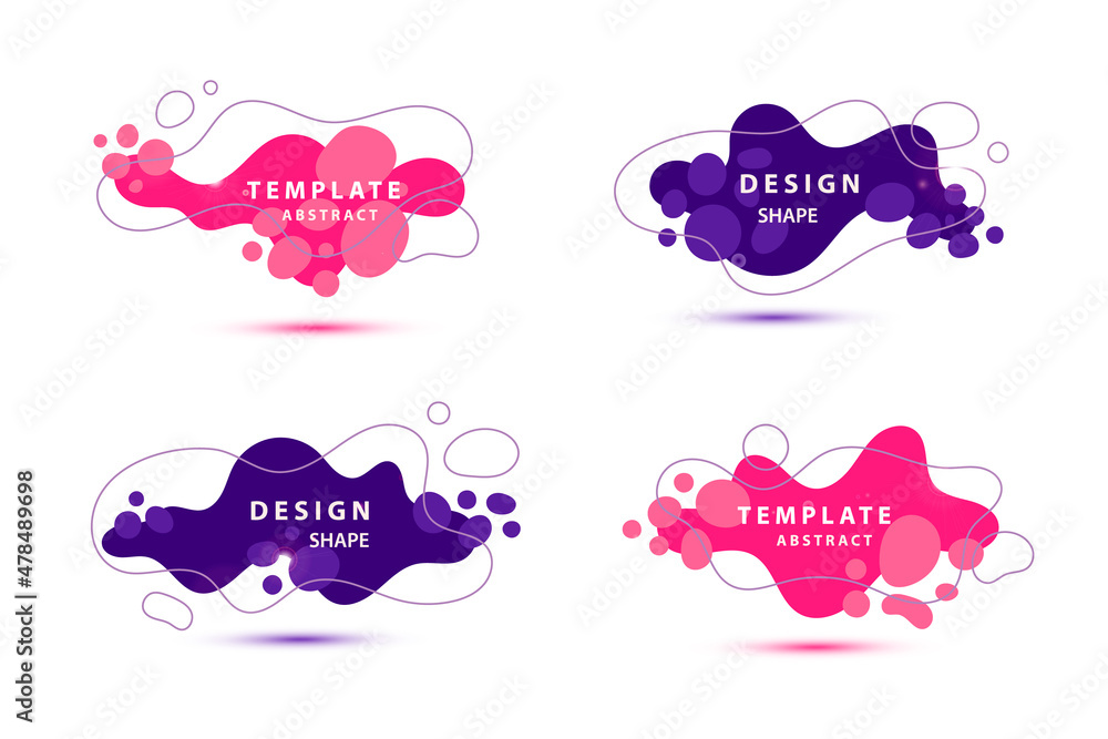 Aufkleber vector 3d gradient spots set with line isolated. organic shapes. abstract elements for trendy vibran