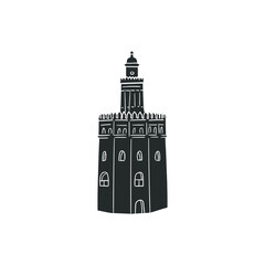 Fototapeta premium Golden Tower Sevilla Icon Silhouette Illustration. Architecture Tourism Spain Vector Graphic Pictogram Symbol Clip Art. Doodle Sketch Black Sign.