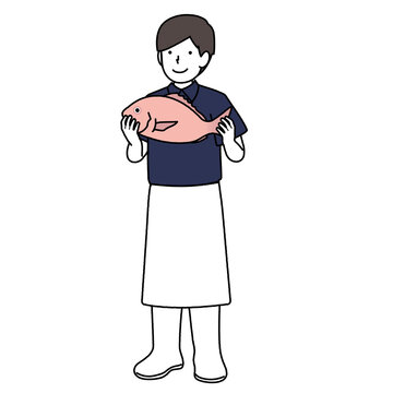 fishmonger holding pink fish clip art preview