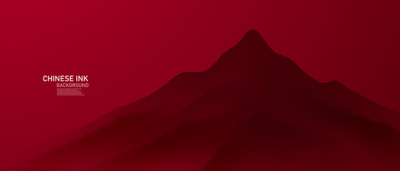 modern design vector illustration of gorgeous chinese ink landscape painting on a red background