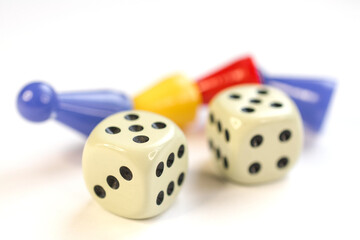Dice and chips close up isolated