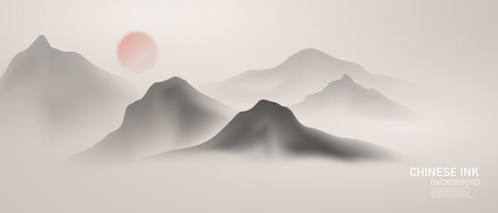vector illustration of a black painting in a modern design a beautiful chinese ink landscape
