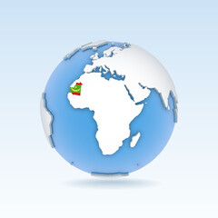 Mauritania - country map and flag located on globe, world map.