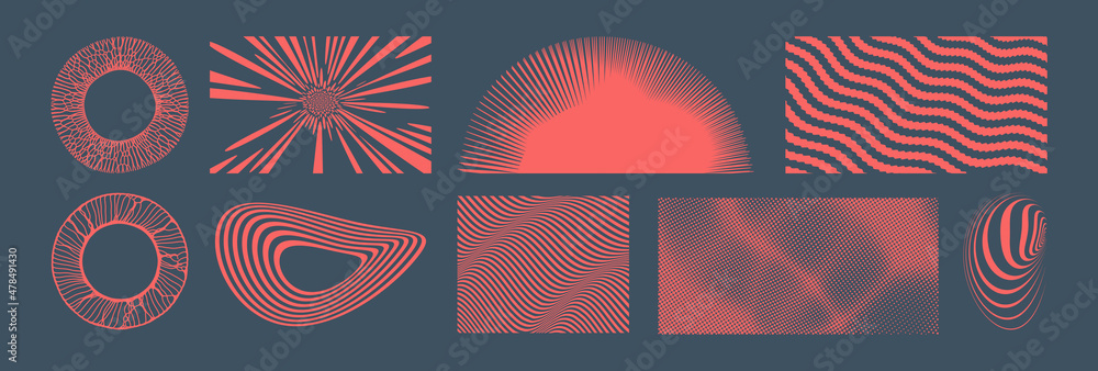 Wall mural wavy pattern with optical illusion. striped figure and background. 3d geometric design. chaotic smal