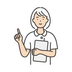 指差しで説明する若い女性看護師
