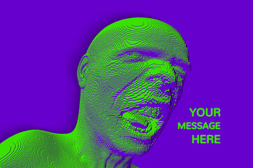 Angry man shouting. Creative design for avatar, communication and print. Voxel art. 3D vector illustration.