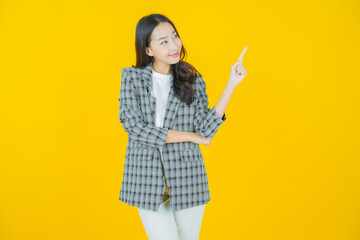 Portrait beautiful young asian woman smile with action