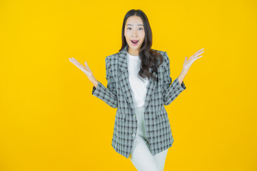 Portrait beautiful young asian woman smile with action