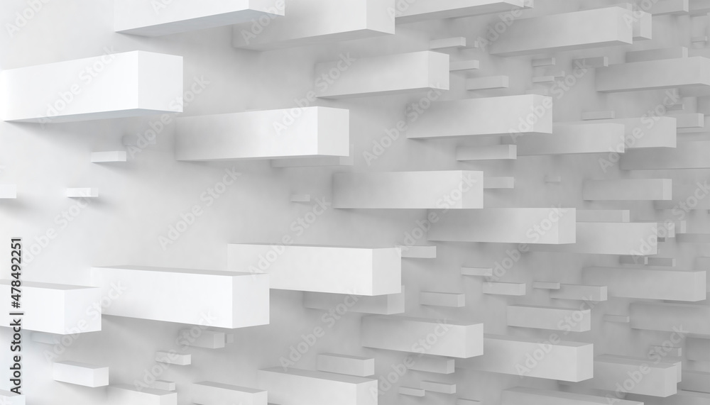 Wall mural abstract white 3d blocks geometry background. 3d render