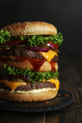 A double burger in low key	