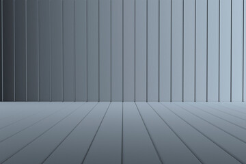 Blank blue  vertical lines on wall and floor background 3D render