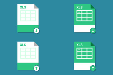set of spreadsheet icon. XLS or XLSX download and upload format icon. potrait orientation.