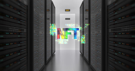 Non Fungible Token Art Symbol. Unique Collectibles. NFT Technology Art Related Illustration 3D Render.