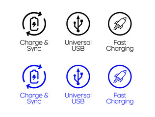 charge and sync universal USB fast charging icons