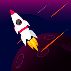 Rocket in space. Space's craters with comet