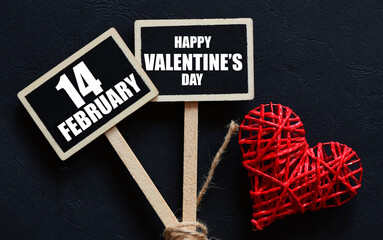 14 february Valentine's day words on little chalk boards.