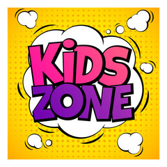 Kids zone. Funny cartoon banner for children playing area