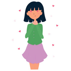 Cartoon girl in love. A Cute character