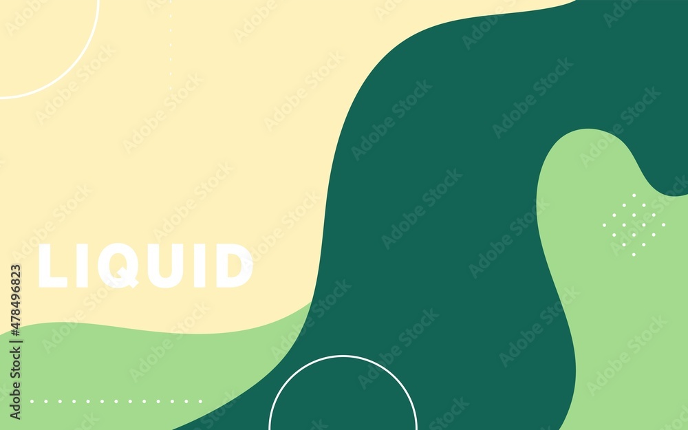Poster modern abstract liquid color background with green and cream wave shape design.
