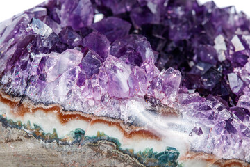 Amethyst Crystal Druse  macro mineral on white background