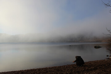 Obraz na płótnie Canvas the lake of Sanabria, Zamora, a day with sun and low clouds.
