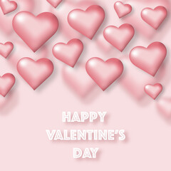 3d pearl hearts card for Valentine’s day. Happy Valentine's Day greeting card vector illustration. Valentines day abstract background. pink 3d heart. February 14, love