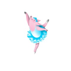 illustration of a ballerina dancing, Fairytale character pig ballerina, funny dancing piglet