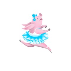 illustration of a ballerina dancing, Fairytale character pig ballerina, funny dancing piglet