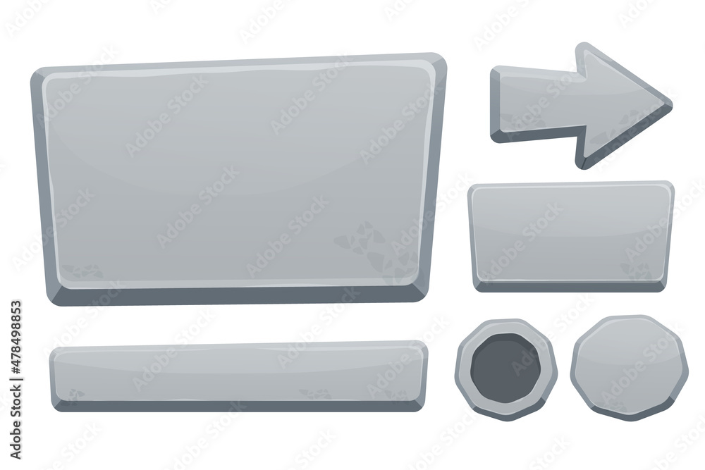 Wall mural stone buttons collection, set of rock assets in cartoon style isolated on white background. mineral 