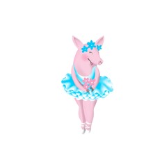 pig illustration - ballerinas, cartoon character, funny pig on stage with flowers