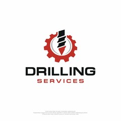 Drilling service logo with images of drill bits and jagged circles