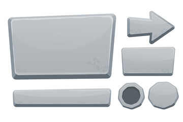 Stone buttons collection, set of rock assets in cartoon style isolated on white background. Mineral detailed objects ui game interface, app pannel.