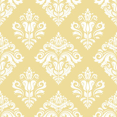 Classic seamless vector pattern. Damask orient yellow and white ornament. Classic vintage background. Orient ornament for fabric, wallpapers and packaging
