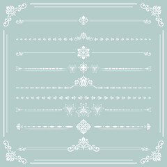 Obraz premium Vintage set of vector decorative elements. Horizontal separators in the frame. Collection of white different ornaments. Classic patterns. Set of vintage patterns