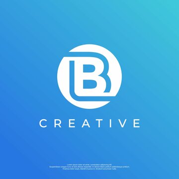Letter B logo design template with white color and blue background