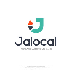 Letter J logo design template with color combination icon