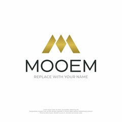 Letter M logo design template with white background and gold icon color