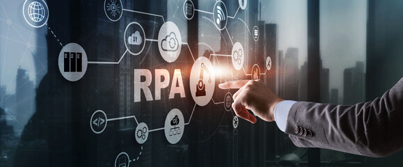 RPA. Robotic process automation concept on virtual screen