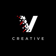 Letter V logo design template with with debris effect