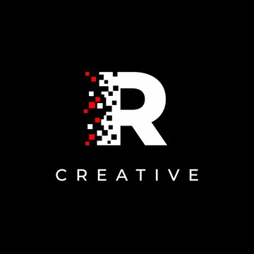 Letter R logo design template with with debris effect