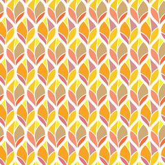 Naklejka na ściany i meble Retro floral seamless pattern. Autumn leaves of pink, brown, orange, yellow and red. Bright colorful background for seasonal greeting cards
