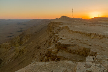 Sunset in the edge of Makhtesh (crater) Ramon, Negev Desert