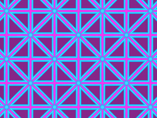 Modern geometric pattern in purple, magenta, and blue colors. Bright kaleidoscopic print for fabric design, wrapping paper, stationery. Repeating textile pattern with geometric flowers.