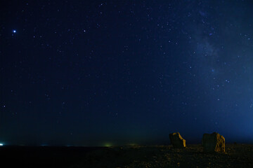 Rocks, starry night, and the milky way, the Negev Desert